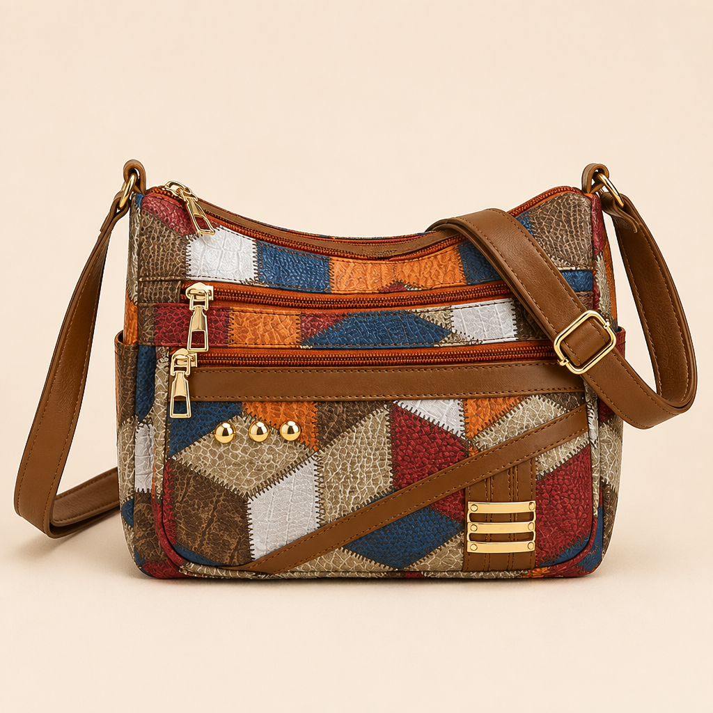 Mosaica™ – Vintage Geometric Patchwork Shoulder Bag with Adjustable Strap