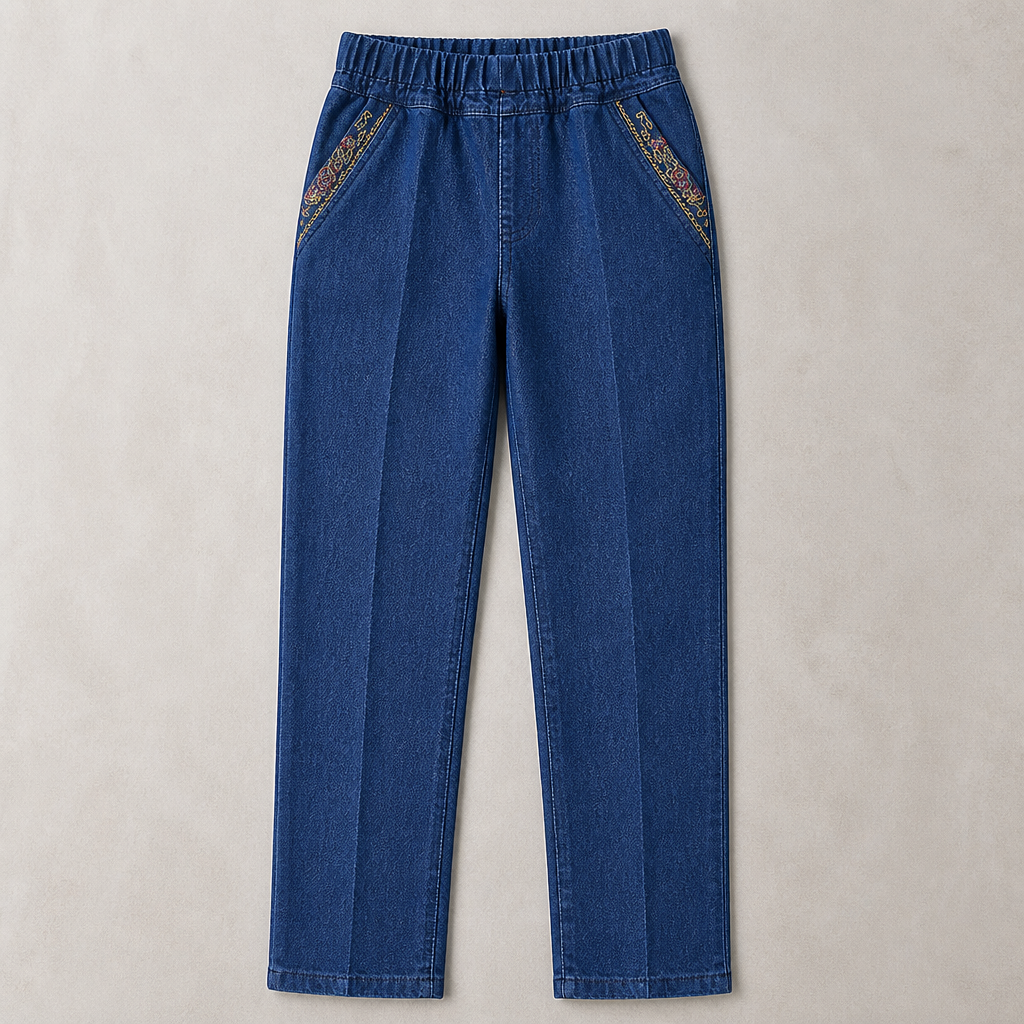 SculptEase™ – Pull-On Stretch Straight Leg Jeans with Embroidered Pockets