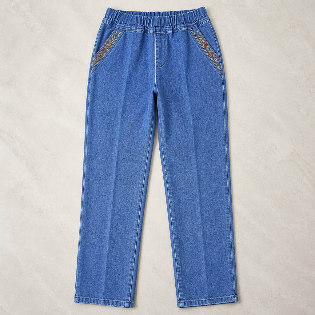 SculptEase™ – Pull-On Stretch Straight Leg Jeans with Embroidered Pockets