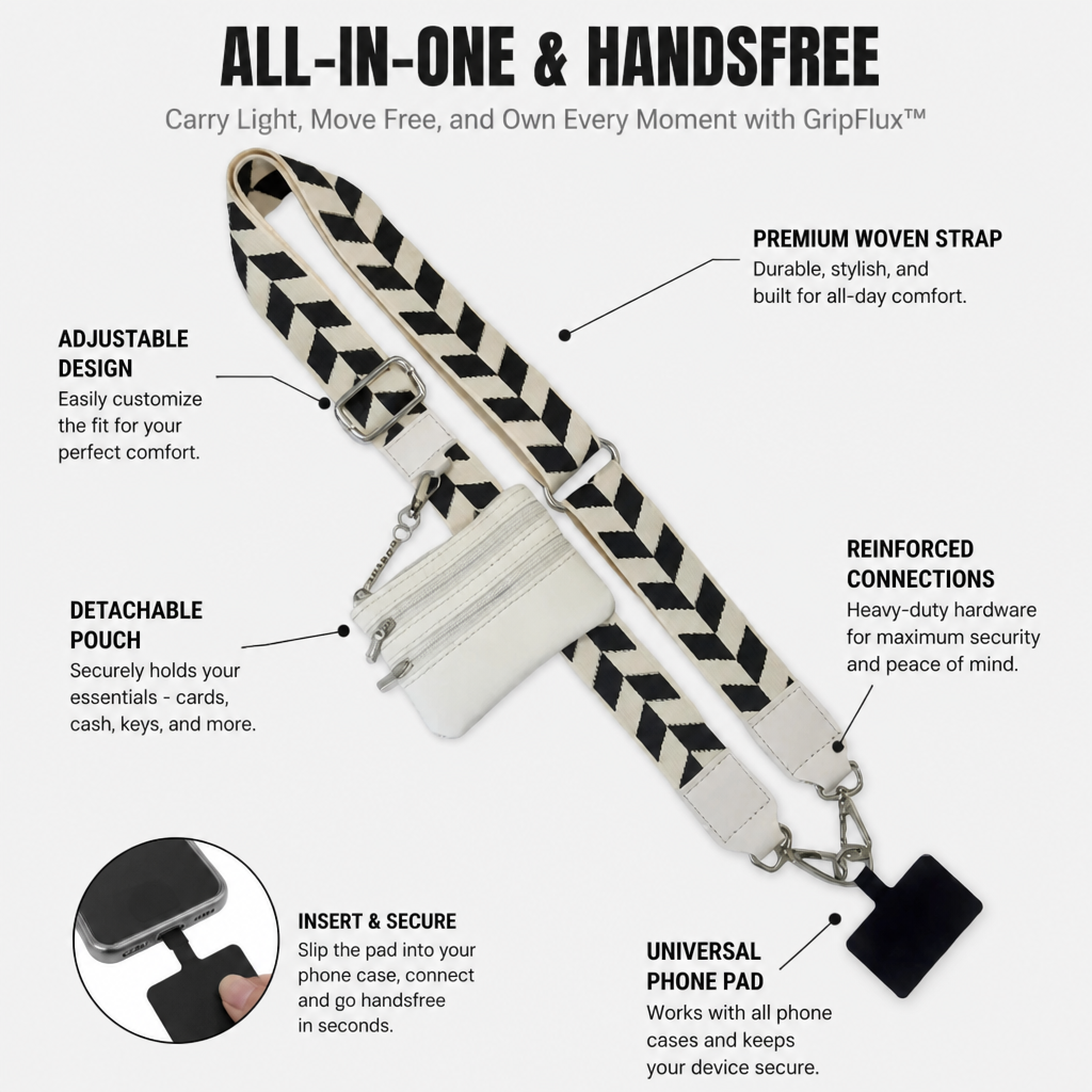 GripFlux™ — Move Light, Stay Handsfree, and Own Every Moment with Confidence