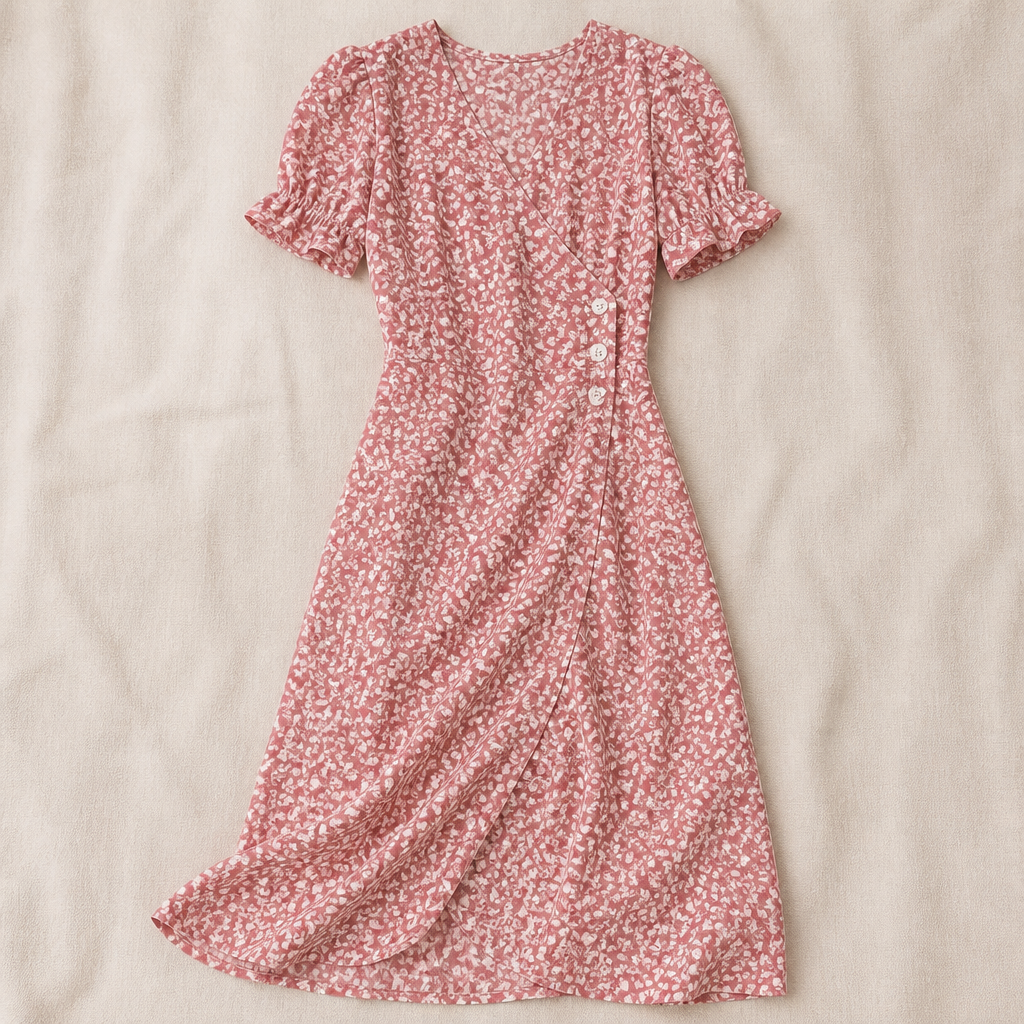 SeraphineAura™ – Ditsy Floral Wrap Midi Dress with Ruched Tulip Hem