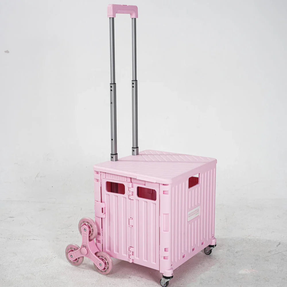 Folding Storage Bin on Wheels for Stairs or Smooth Surfaces