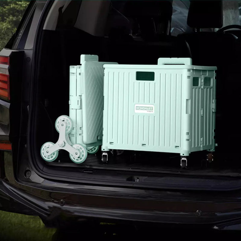 Folding Storage Bin on Wheels for Stairs or Smooth Surfaces