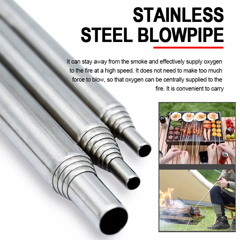 Camping Fire Blower - Collapsible Stainless Steel Pipe