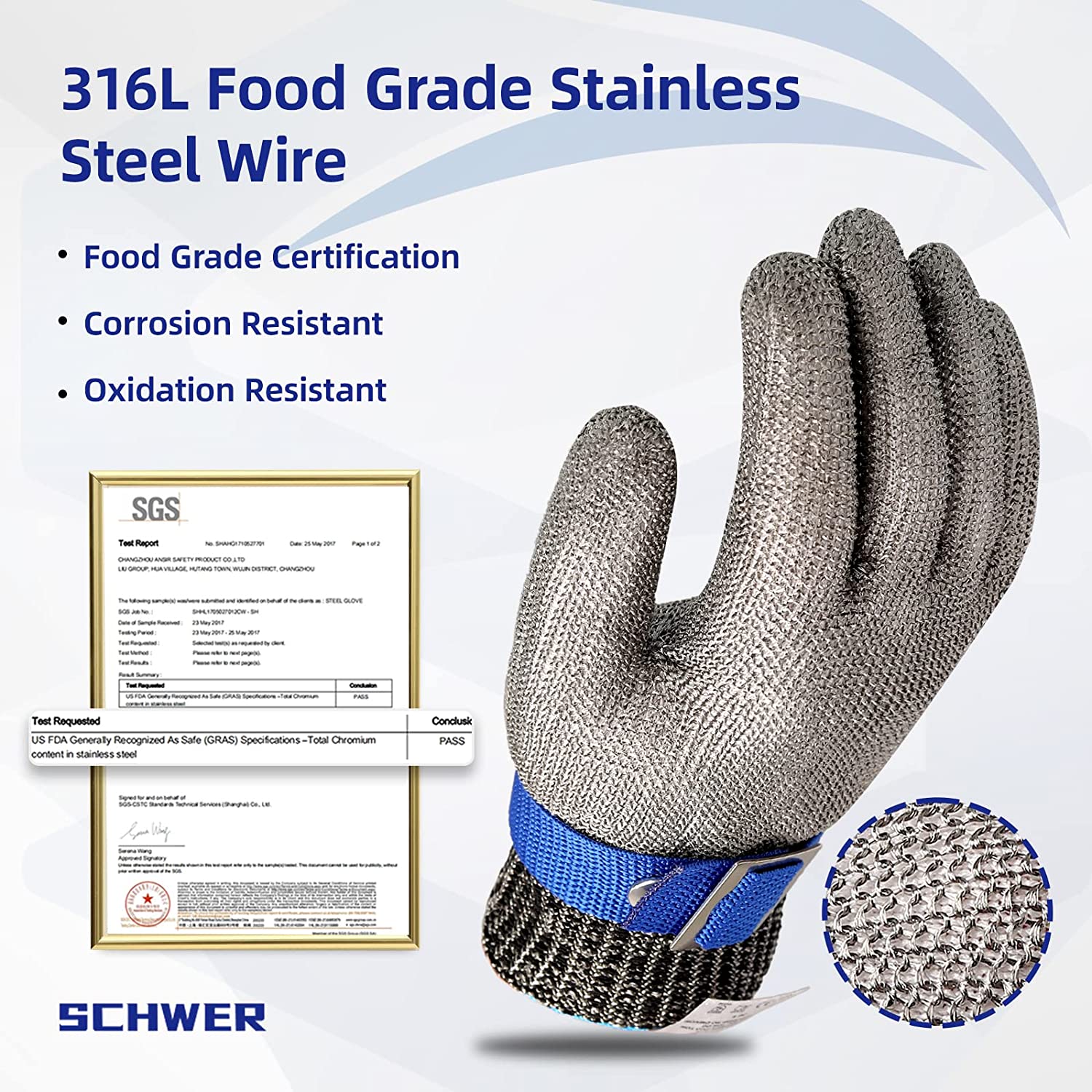 Stainless Steel Cut-Resistant Glove for Food Safety