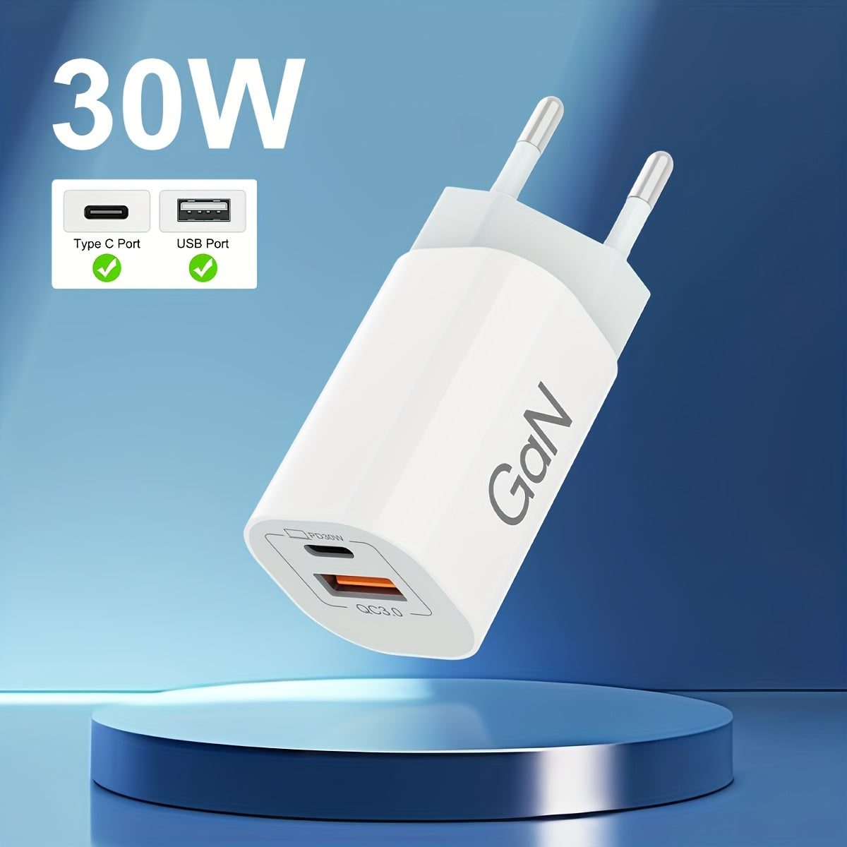 30W Dual-Port USB-C Charger with GaN Technology