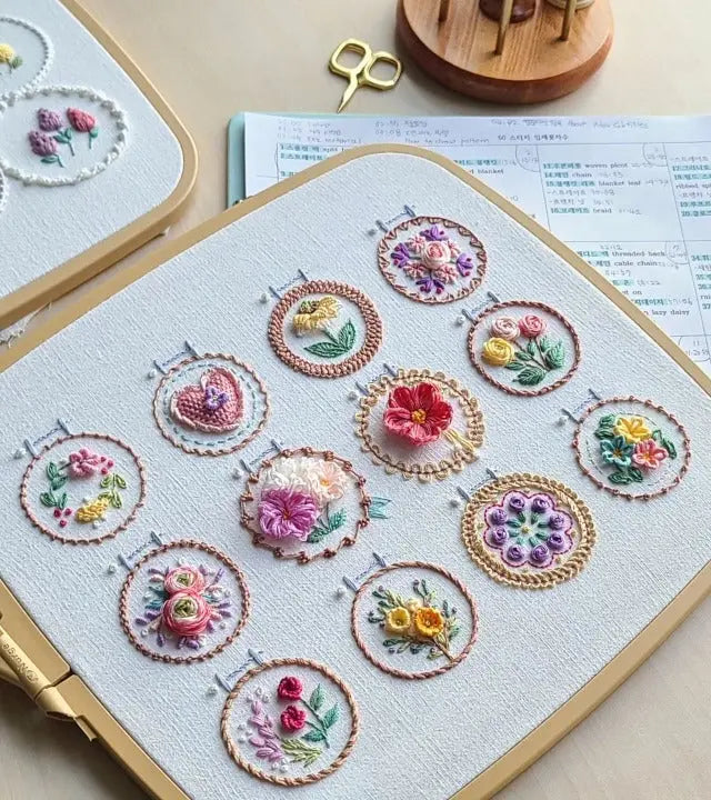 Embroidery Kit Featuring 12 Floral Designs | All-Inclusive Set | Ready for Use | NeedleNest