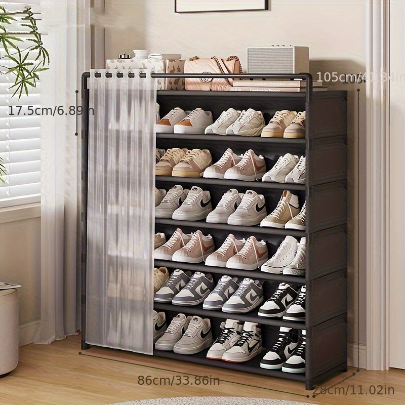 Foldable Shoe Rack with Dust Cover Curtain