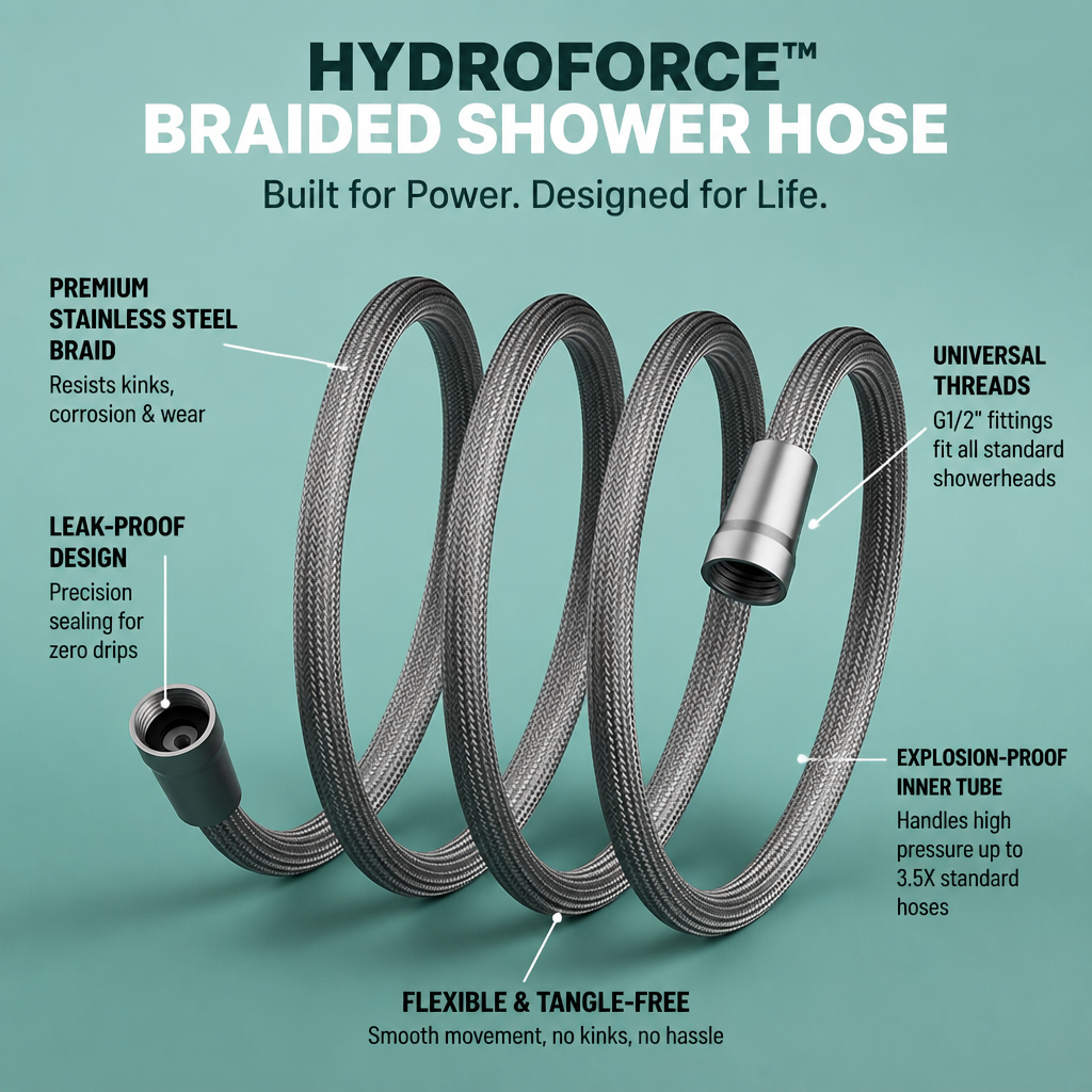 HydroForce™ Braided Shower Hose — Unleash a Leak-Free, Power-Packed Shower You’ll Crave Every Day