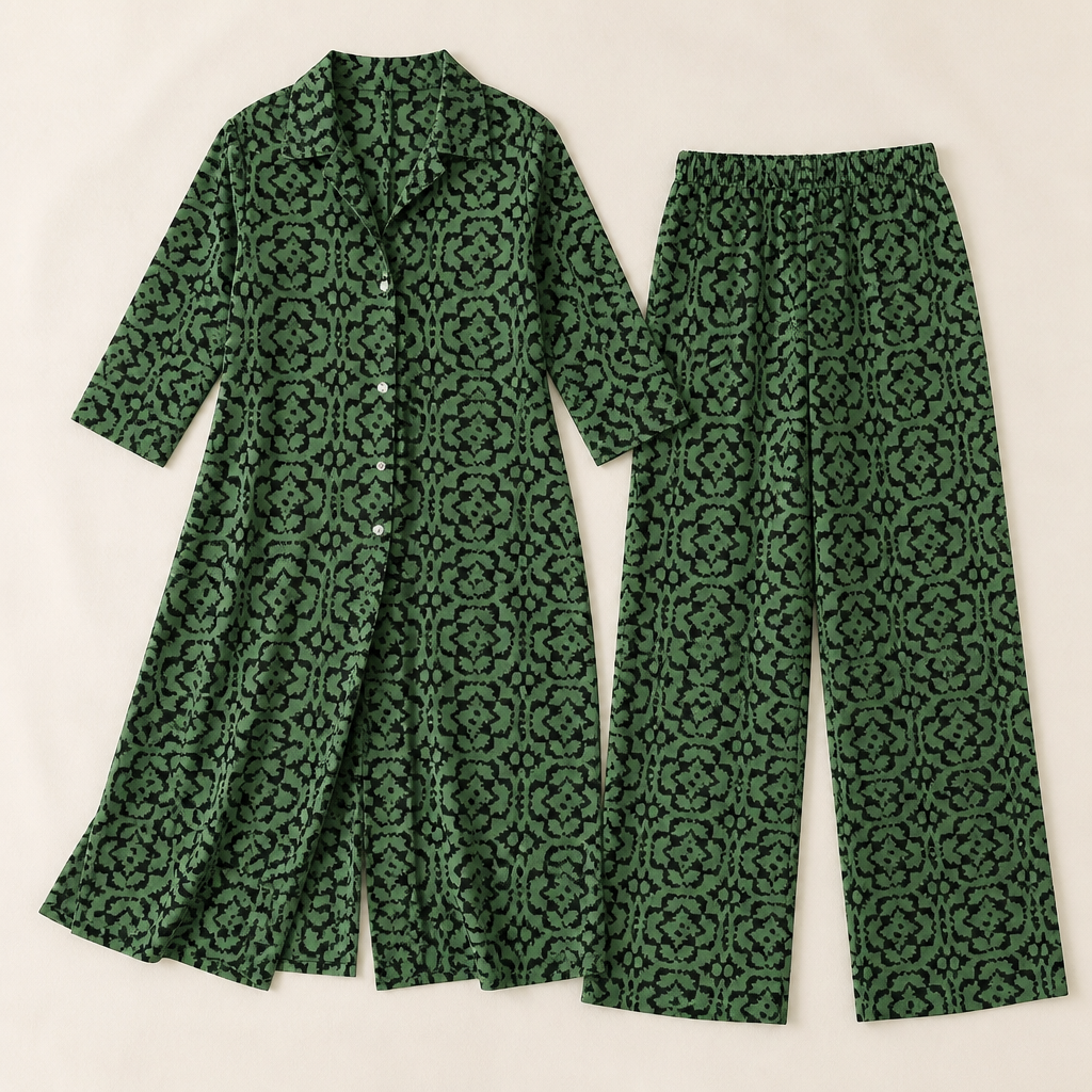VireoLuxe™ – Bold Geometric Tunic and Straight-Leg Trouser Set