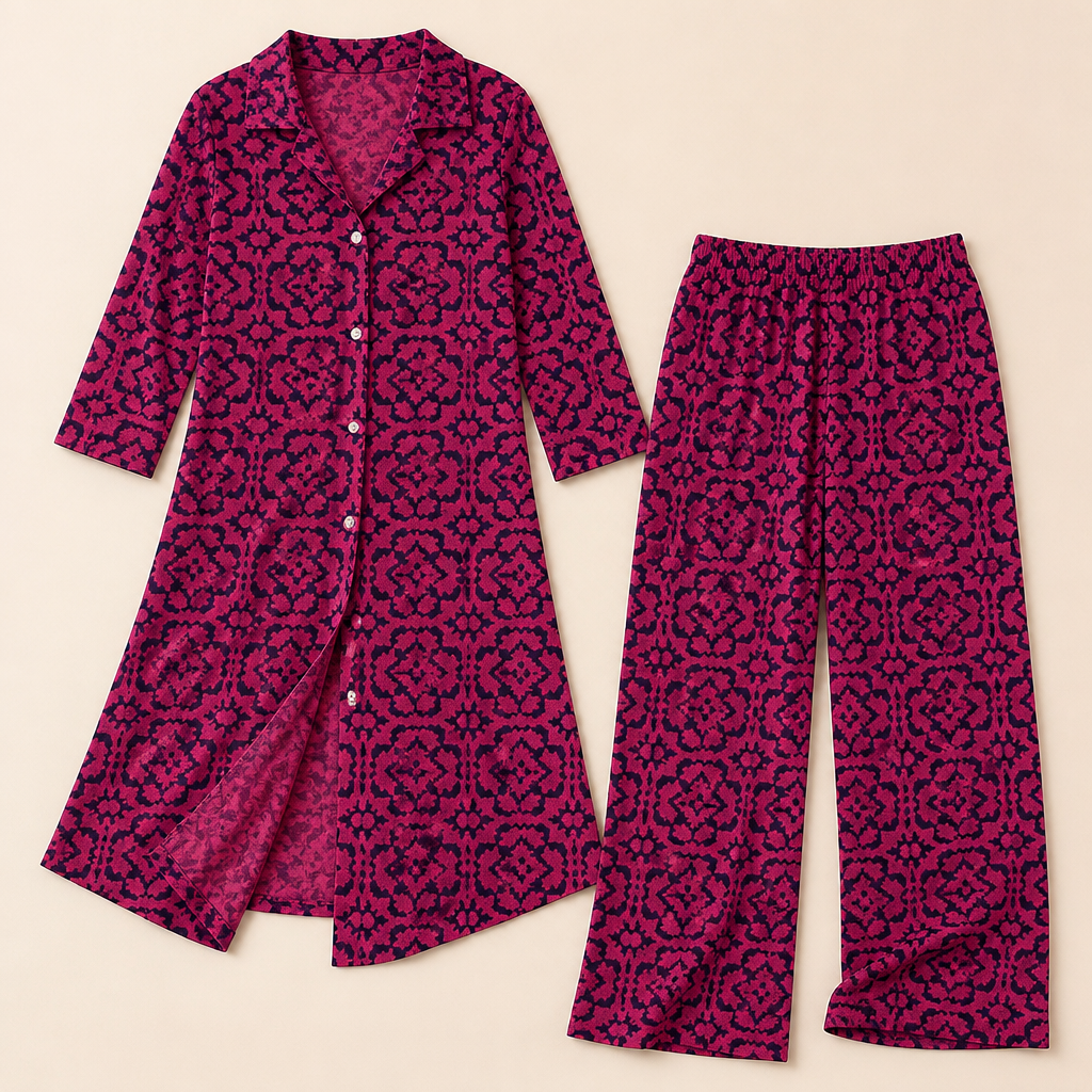 VireoLuxe™ – Bold Geometric Tunic and Straight-Leg Trouser Set