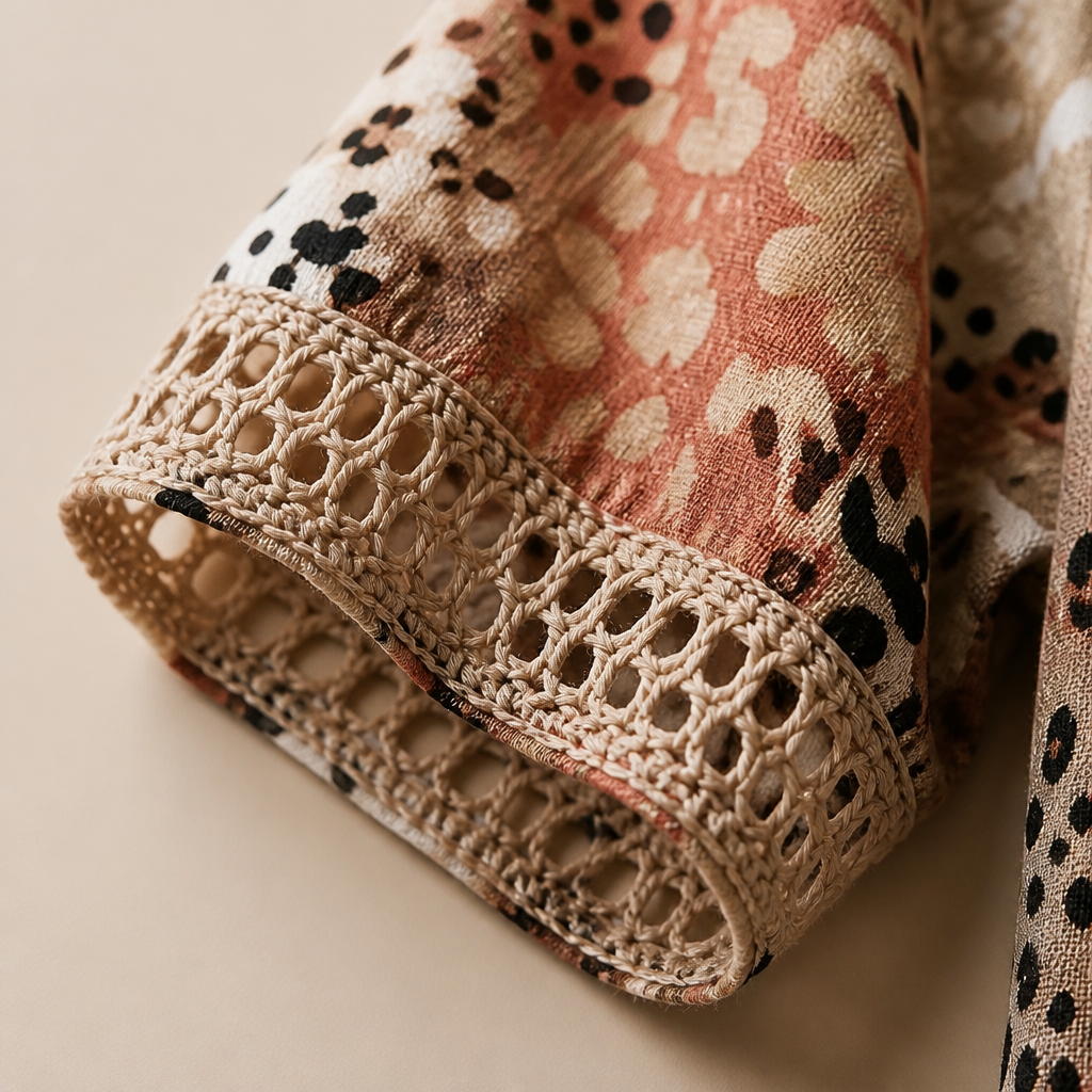 Aesthetic — printed boho midi dress sold on style, ease, and mature-vacation identity.