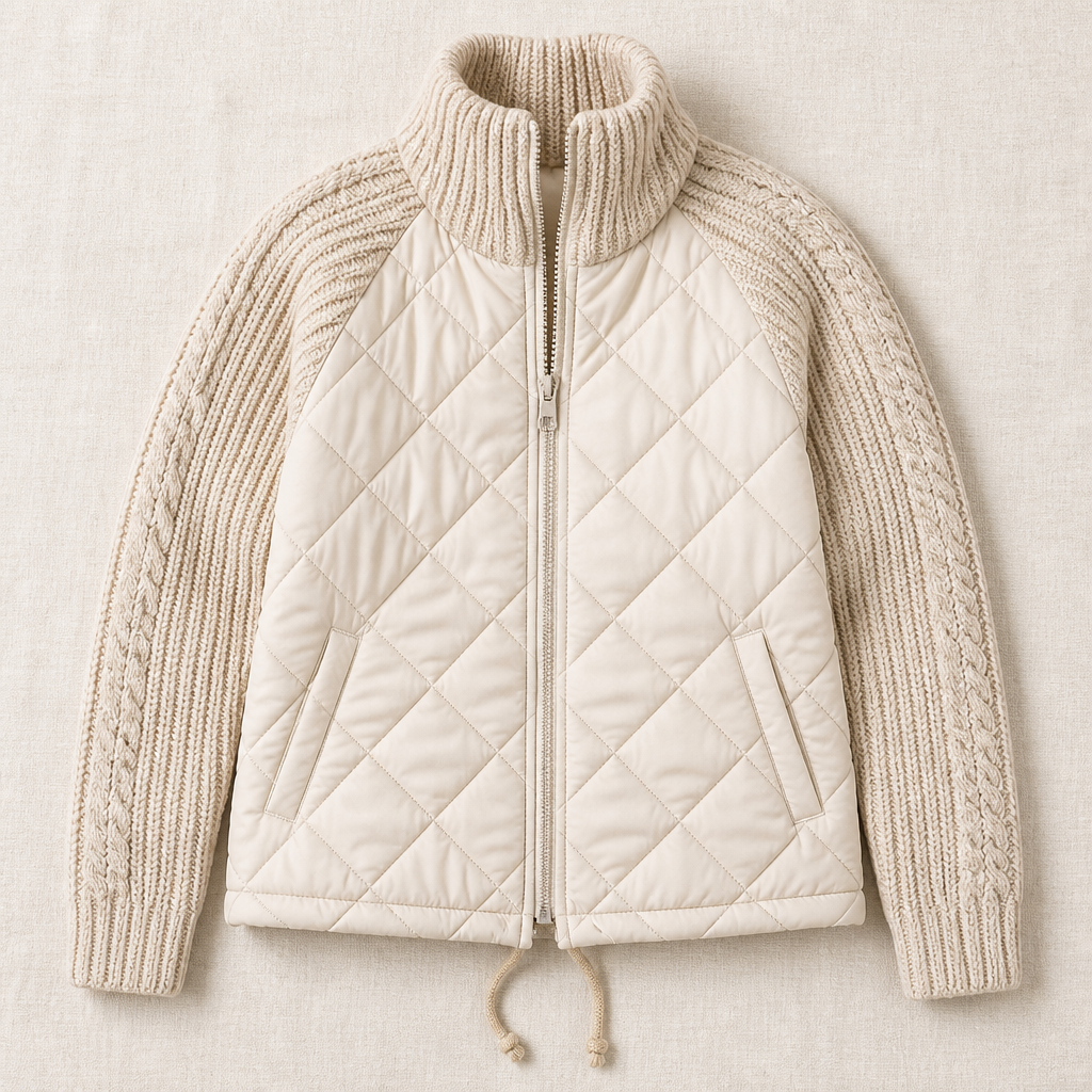 Norvelle™ – Cozy Quilted Winter Jacket with Cable-Knit Sleeves