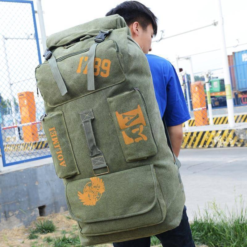 100L Heavy-Duty Canvas Backpack for Camping and Hiking
