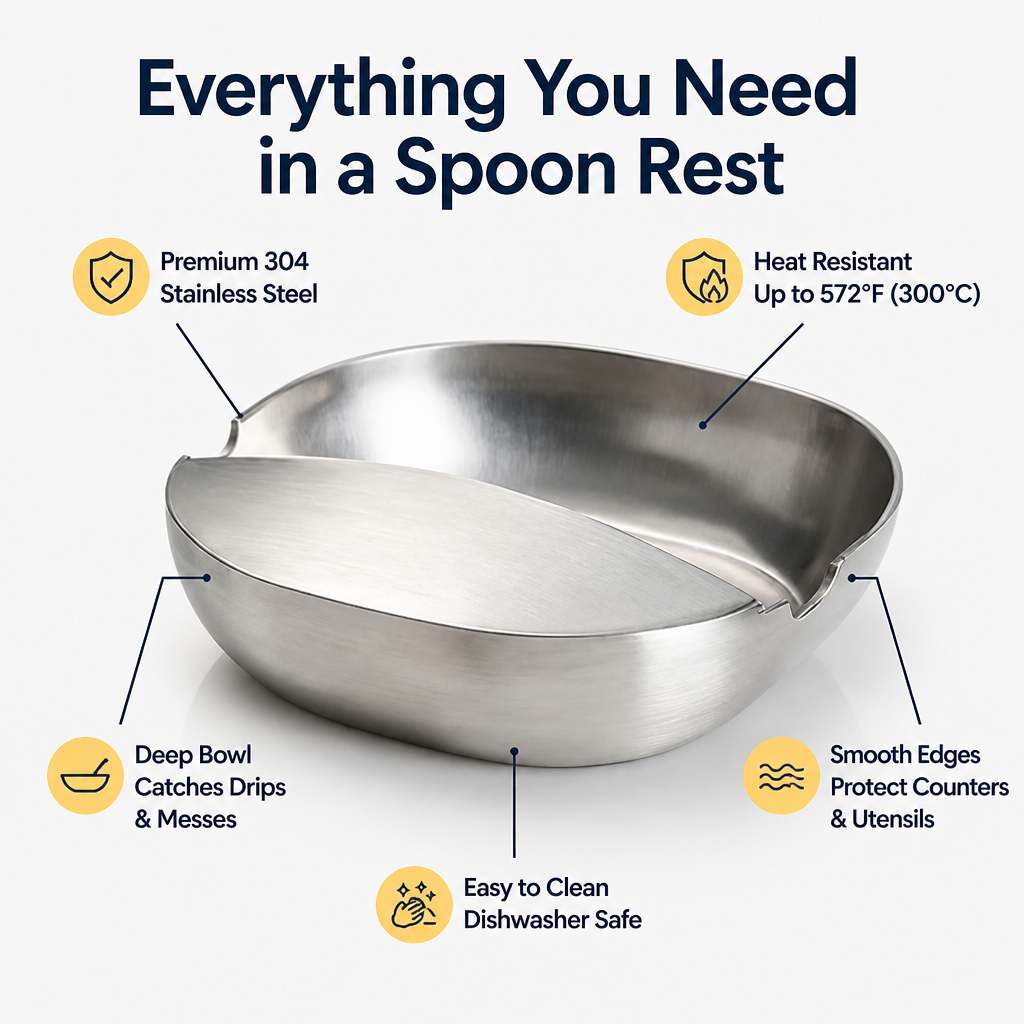 ArisPlate™ Stainless Spoon Rest — Keep Every Counter Spotless and Stress-Free While You Cook