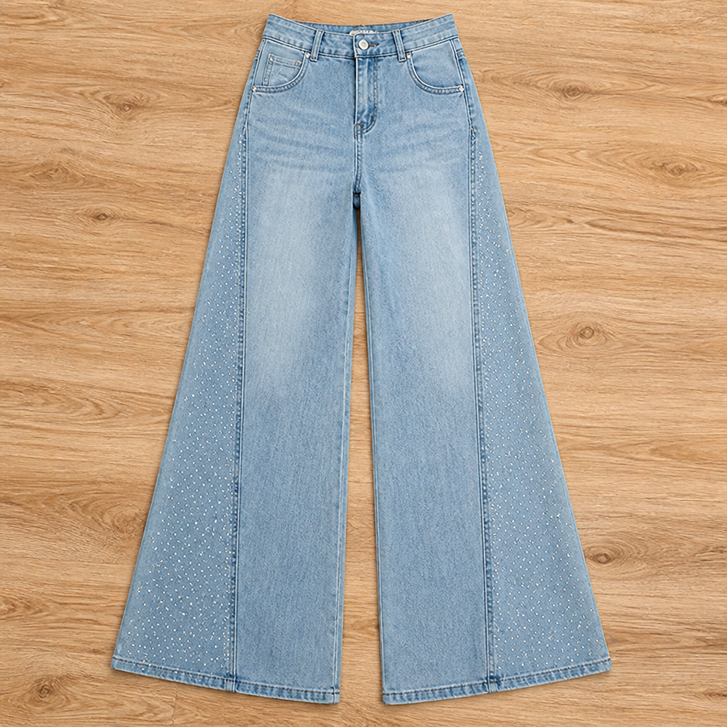 LumiVerve™ Wide-Leg Rhinestone Jeans — Flaunt Your Curves with Effortless Comfort and Sparkling Confidence