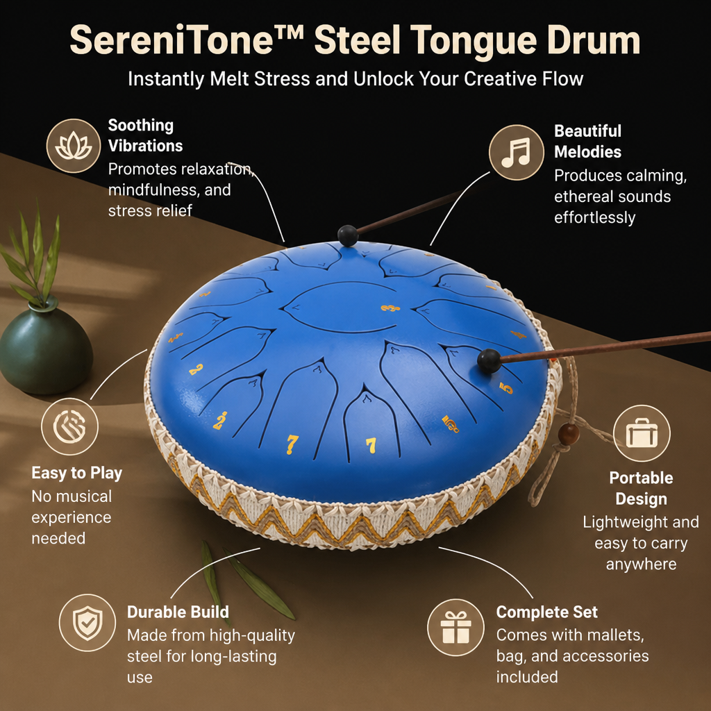 SereniTone™ Steel Tongue Drum — Instantly Melt Stress and Unlock Your Creative Flow
