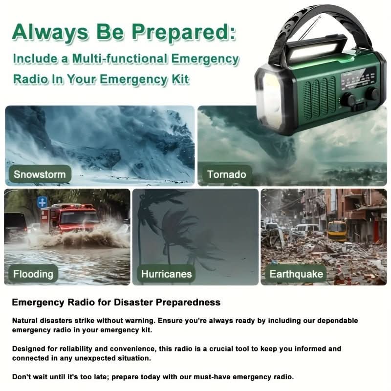 Solar-Powered Emergency Radio with Flashlight and USB Charging