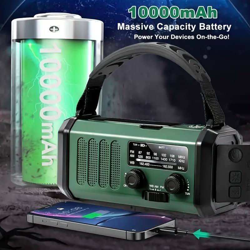 Solar-Powered Emergency Radio with Flashlight and USB Charging