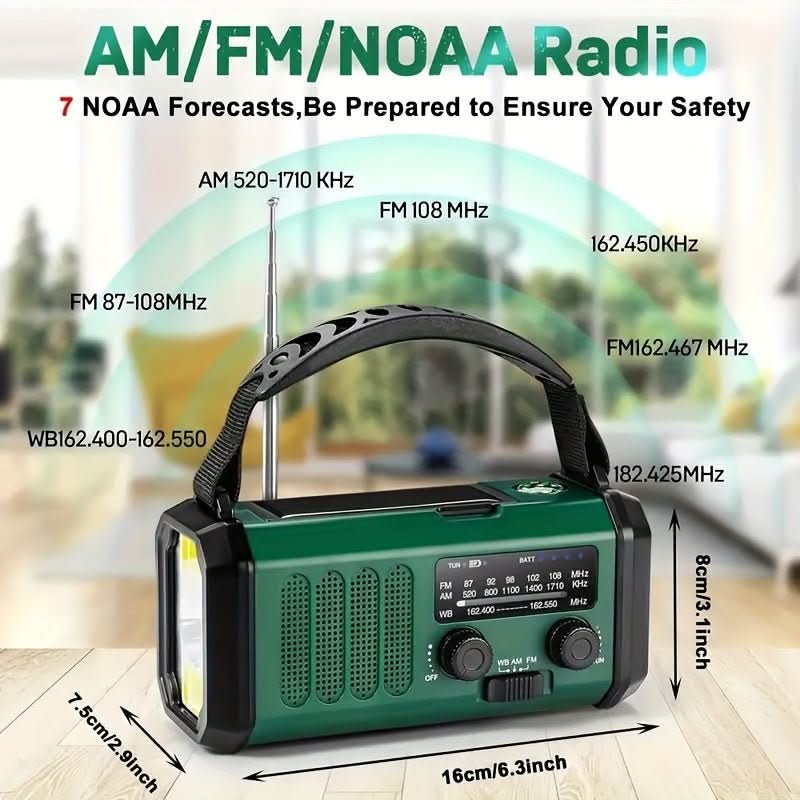 Solar-Powered Emergency Radio with Flashlight and USB Charging