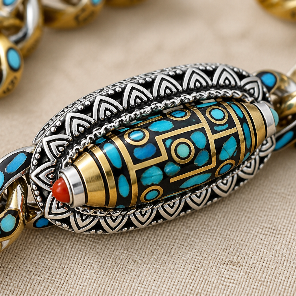 SereniStone™ – Tibetan Nine-Eyed Dzi Bead Bracelet with Turquoise Inlay