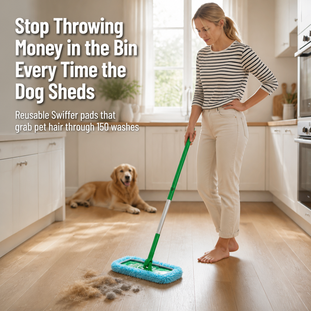 SwiftSleek™ — Snap-On Microfiber Pads That Grab Pet Hair Through 150 Washes
