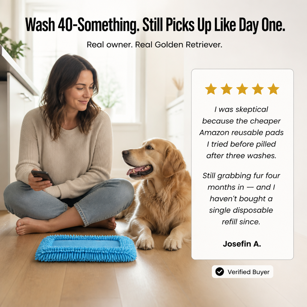 SwiftSleek™ — Snap-On Microfiber Pads That Grab Pet Hair Through 150 Washes