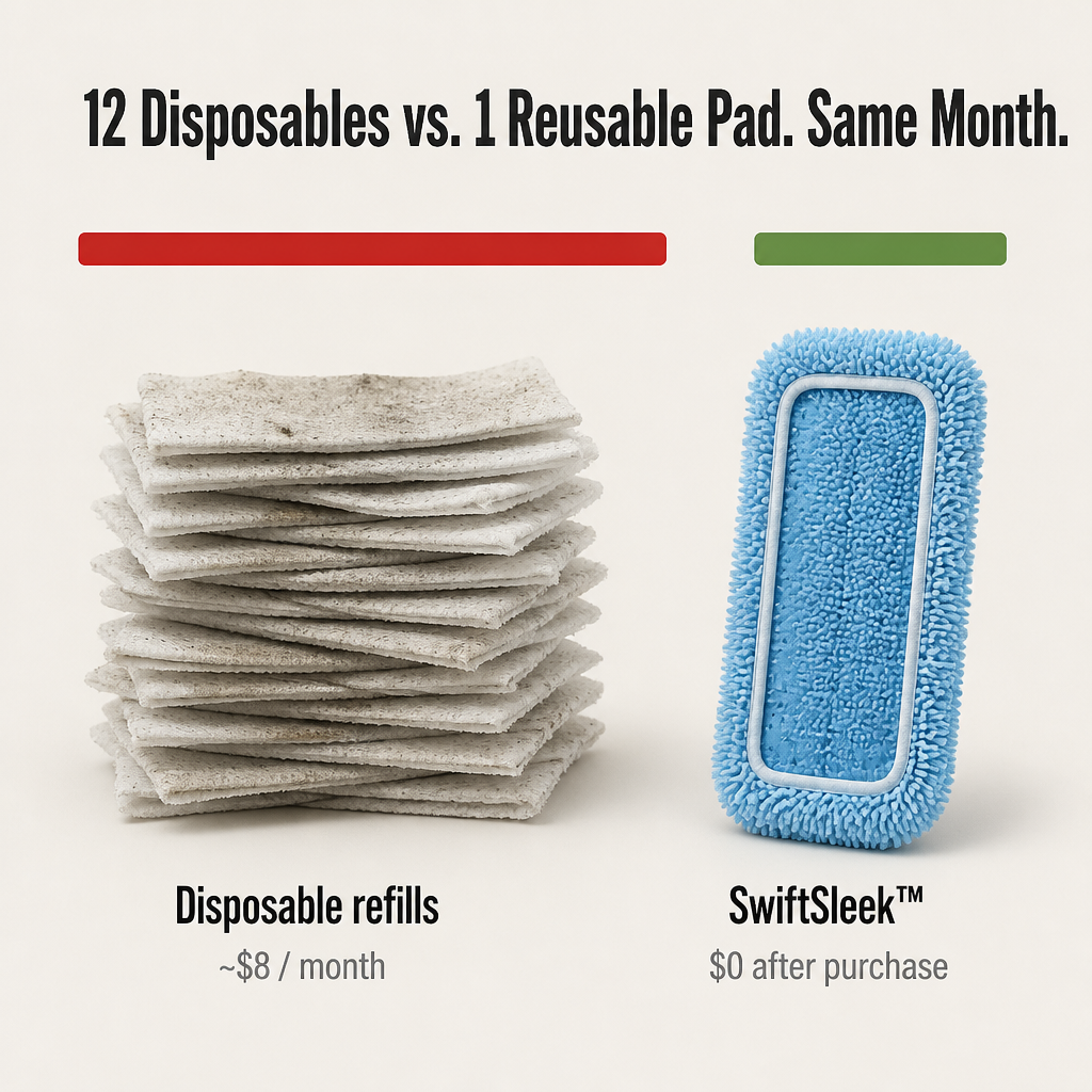 SwiftSleek™ — Snap-On Microfiber Pads That Grab Pet Hair Through 150 Washes