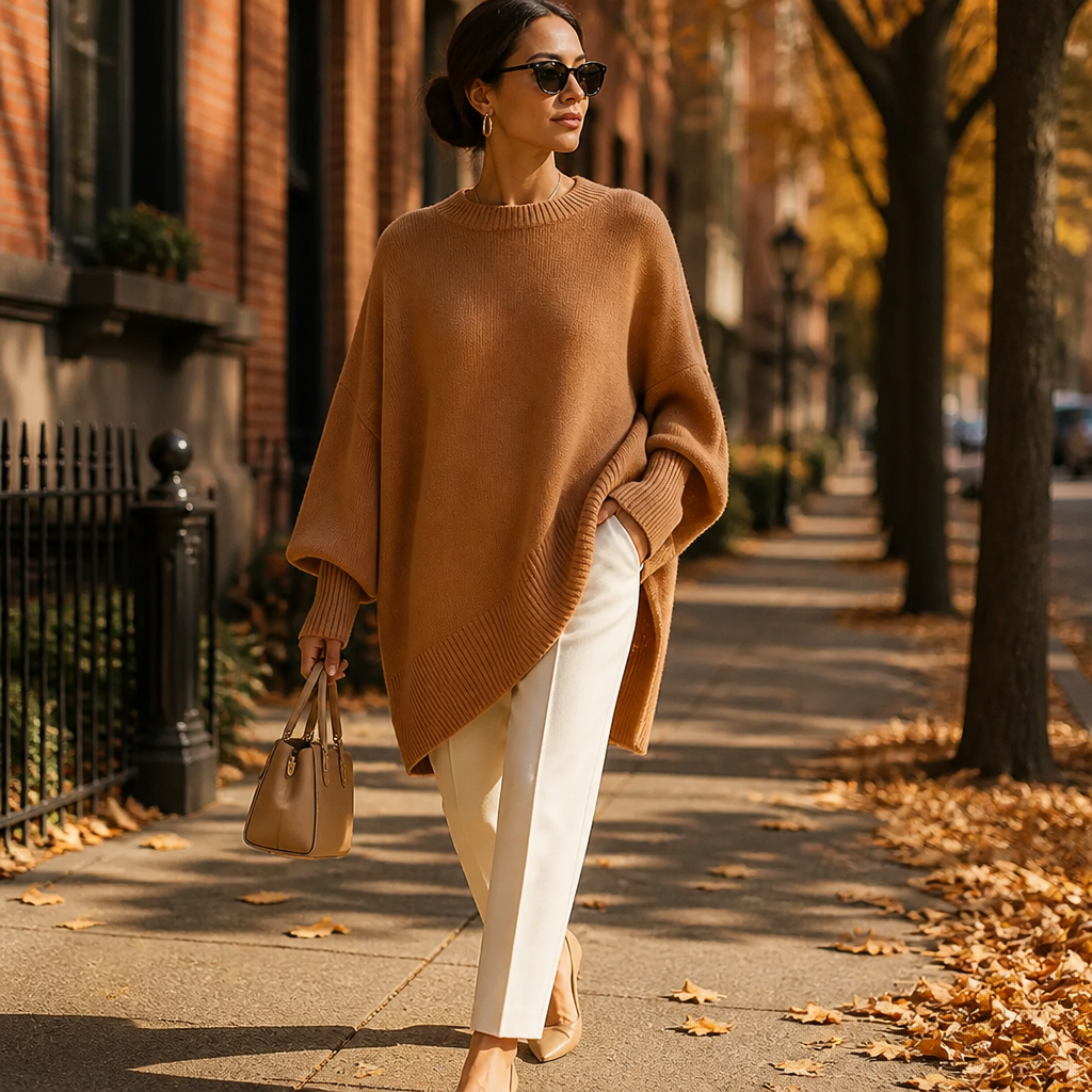 SerenoWave™ – Effortless Asymmetric Poncho Sweater with Batwing Sleeves