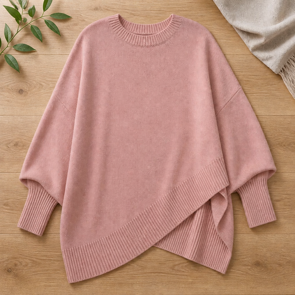 SerenoWave™ – Effortless Asymmetric Poncho Sweater with Batwing Sleeves