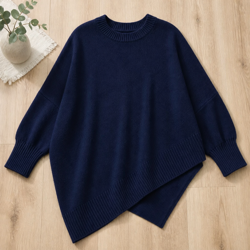 SerenoWave™ – Effortless Asymmetric Poncho Sweater with Batwing Sleeves