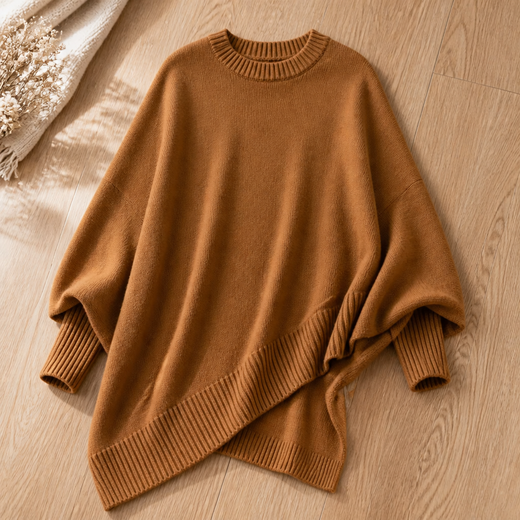 SerenoWave™ – Effortless Asymmetric Poncho Sweater with Batwing Sleeves