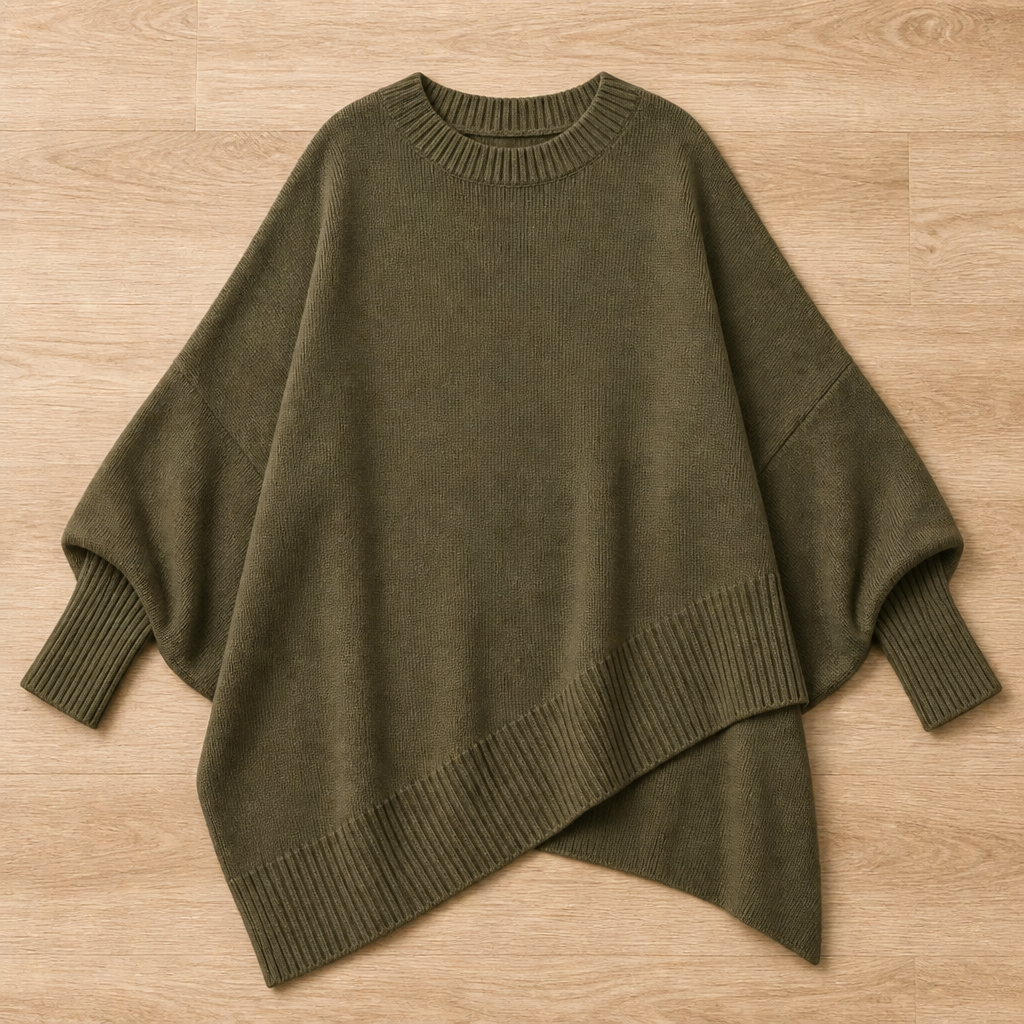 SerenoWave™ – Effortless Asymmetric Poncho Sweater with Batwing Sleeves