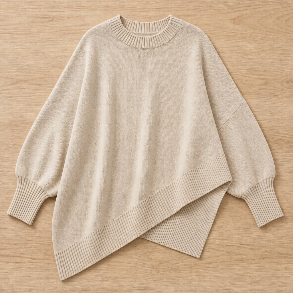 SerenoWave™ – Effortless Asymmetric Poncho Sweater with Batwing Sleeves