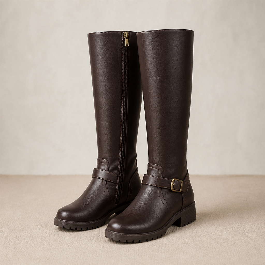 VeroStride™ – Classic Knee-High Riding Boots with Block Heel