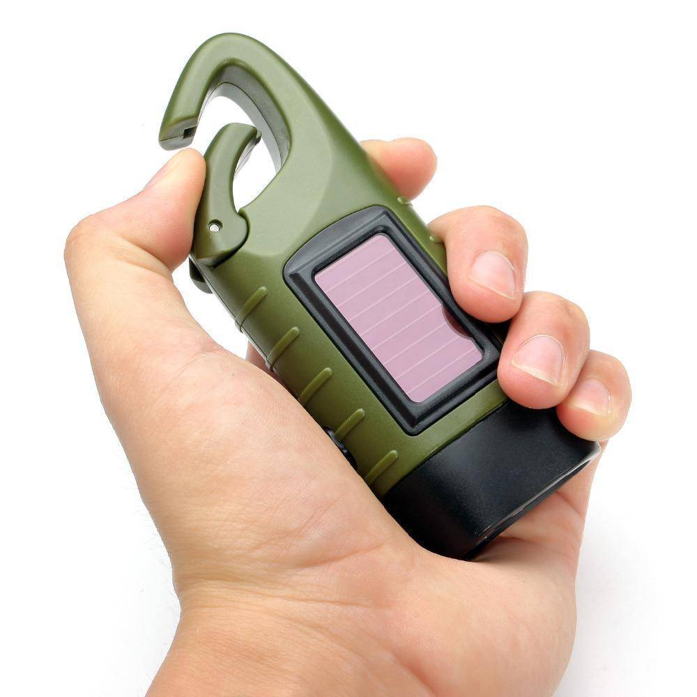 Solar-Powered LED Flashlight with Hand Crank for Emergencies