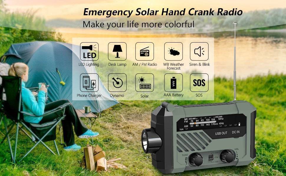 Hand Crank Solar Radio with Flashlight and Power Bank for Emergencies