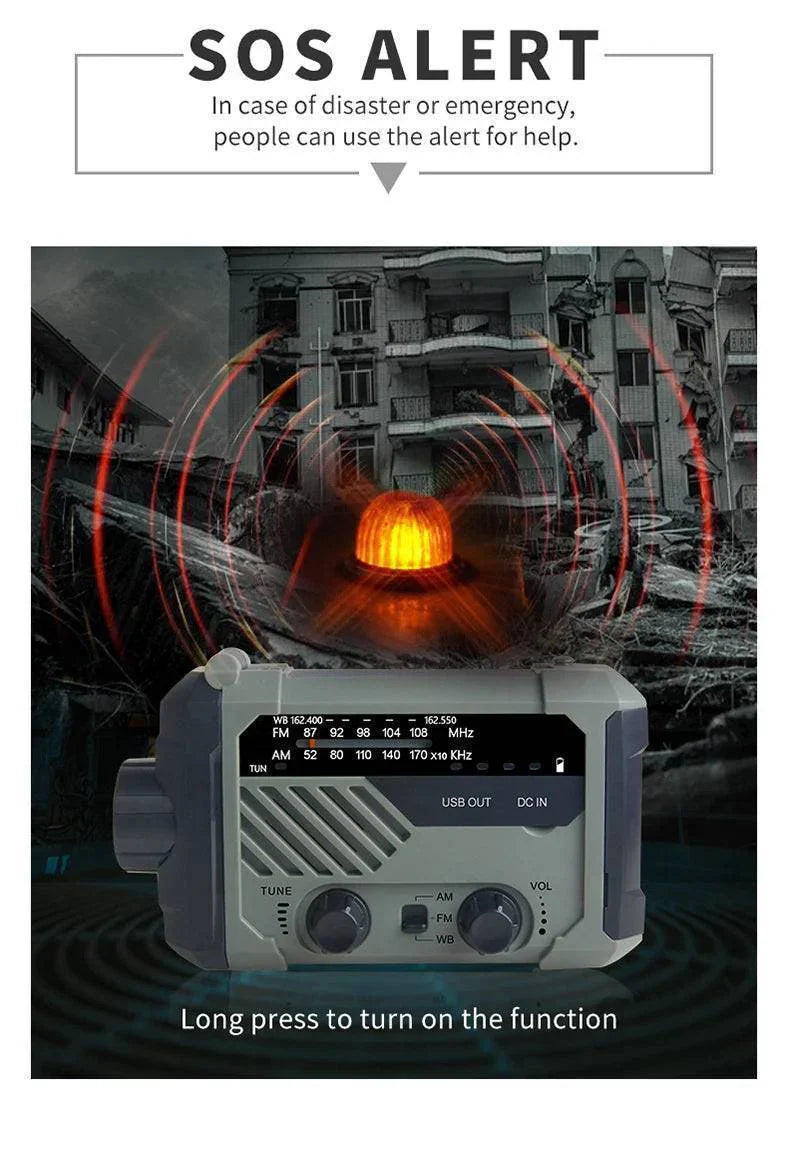 Hand Crank Solar Radio with Flashlight and Power Bank for Emergencies