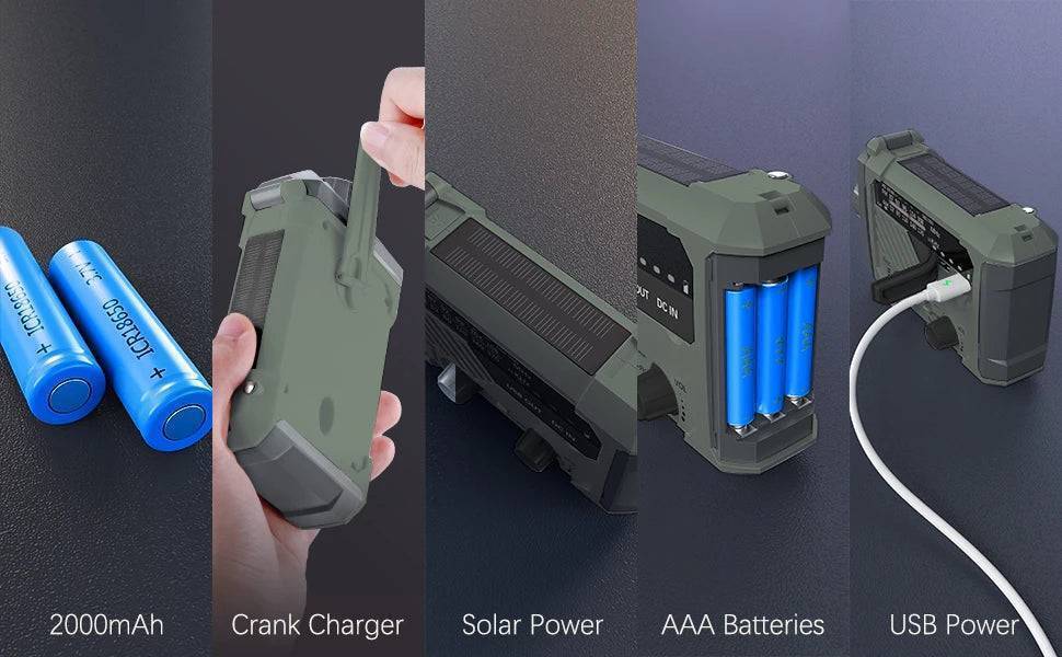 Hand Crank Solar Radio with Flashlight and Power Bank for Emergencies