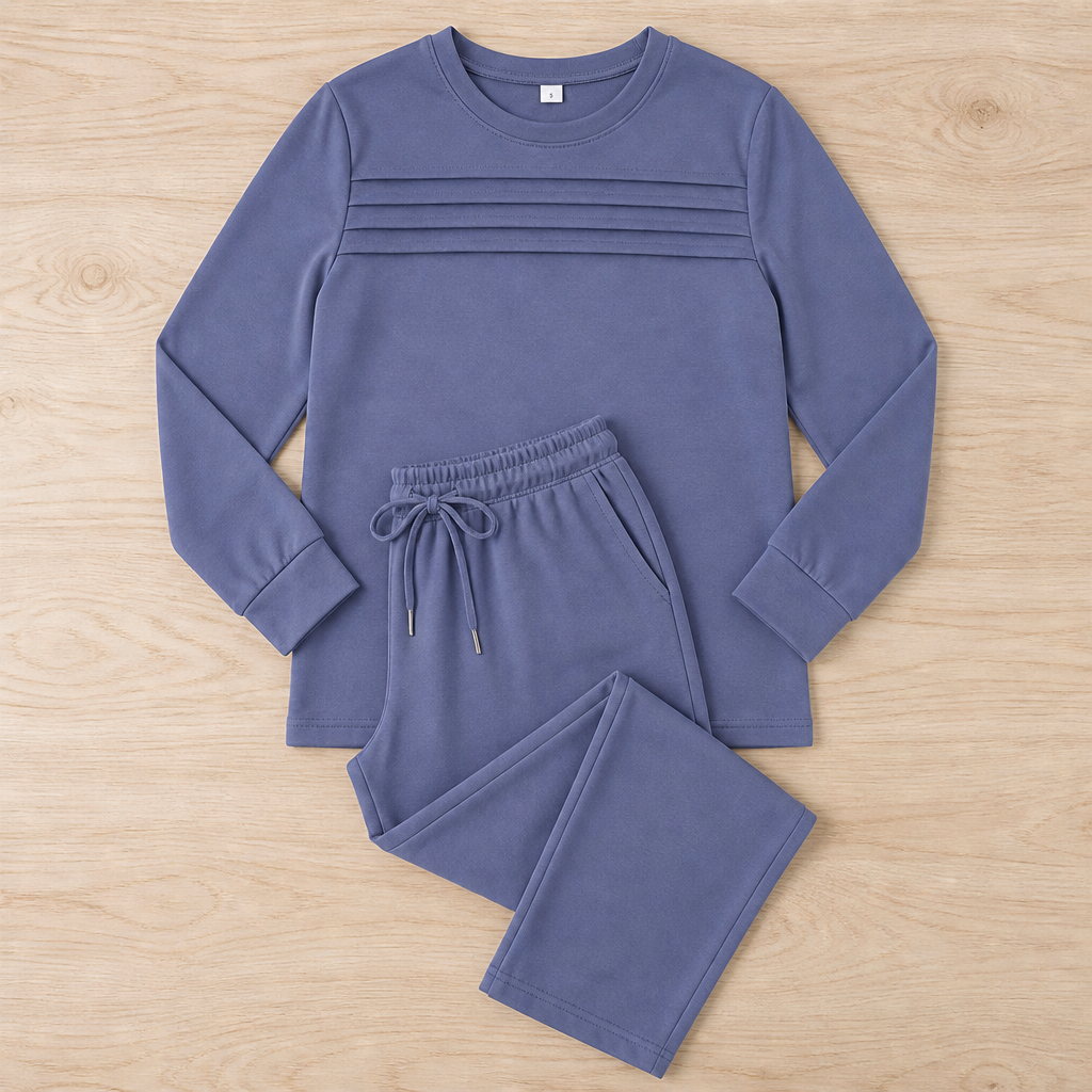 LuxeLoom™ – Relaxed Pleated Lounge Set with Wide-Leg Drawstring Pants