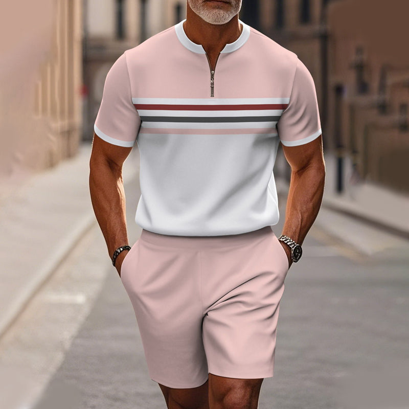 Marsten™ – Tailored Zip-Collar Shirt and Shorts Set for Men