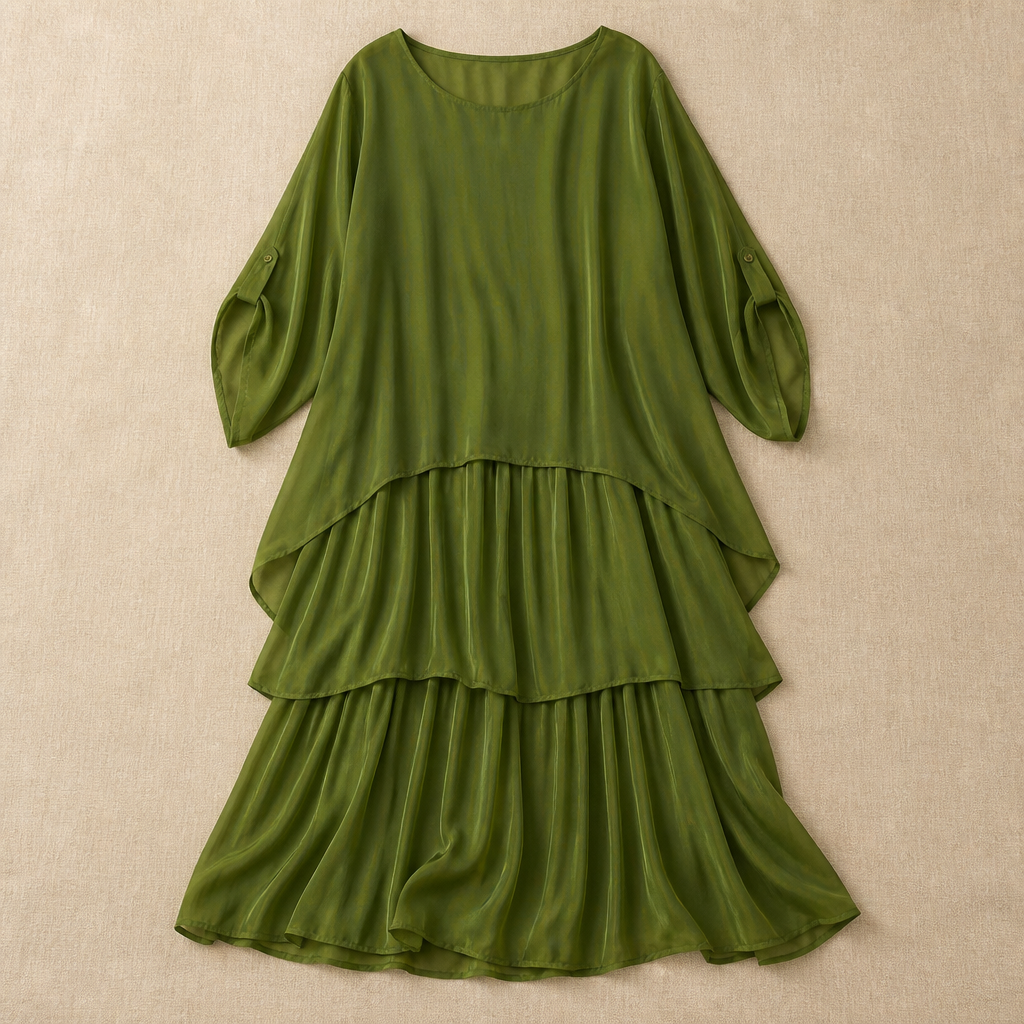 VeroLuxe™ – Flowy Tiered Maxi Dress with Cape Sleeves