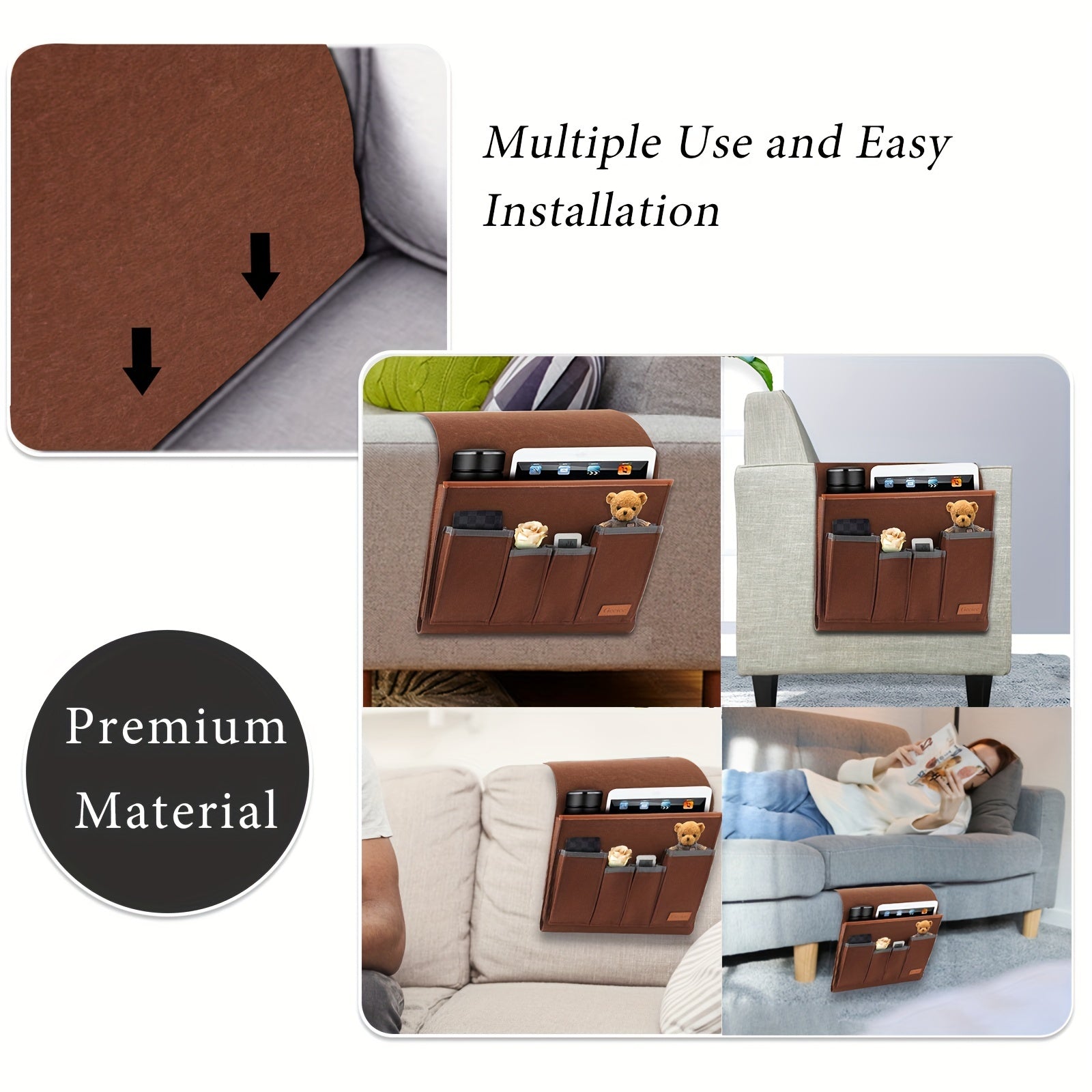 Sofa Armrest Organizer with 5 Compartments