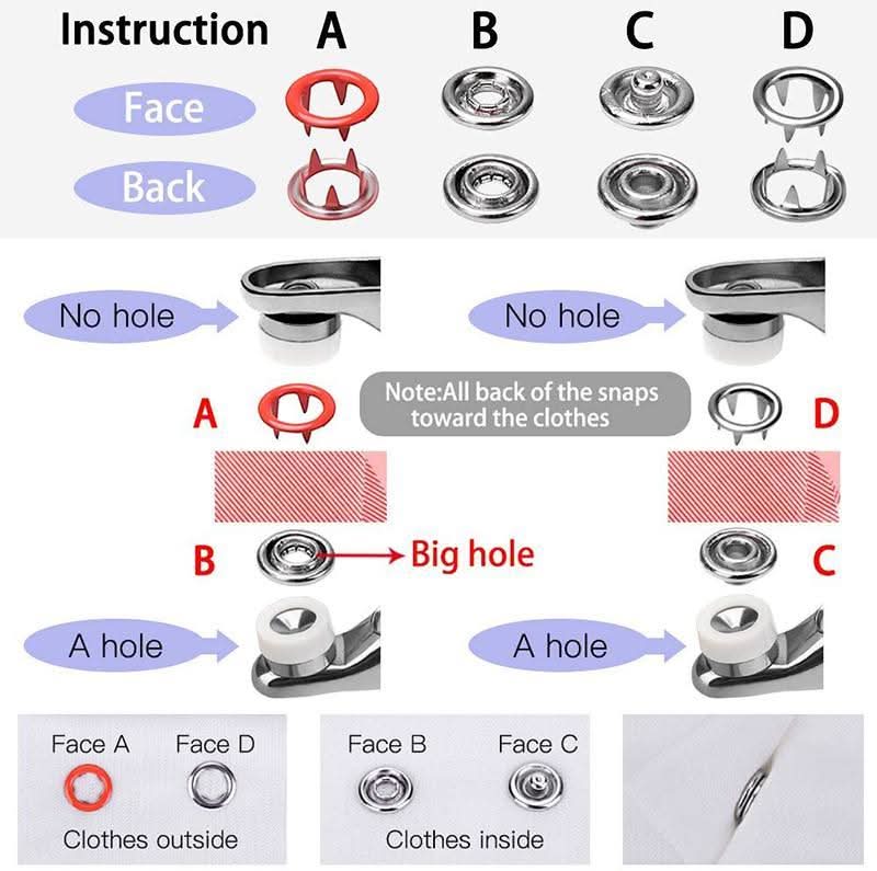 Snap Fastener Set - Secure Buttons Easily Without Drilling or Hassle