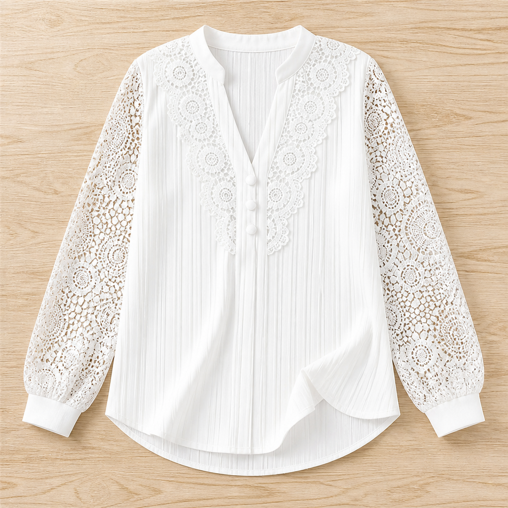 LumivaLace™ Pleated V-Neck Top — Unleash Effortless Elegance That Moves with You