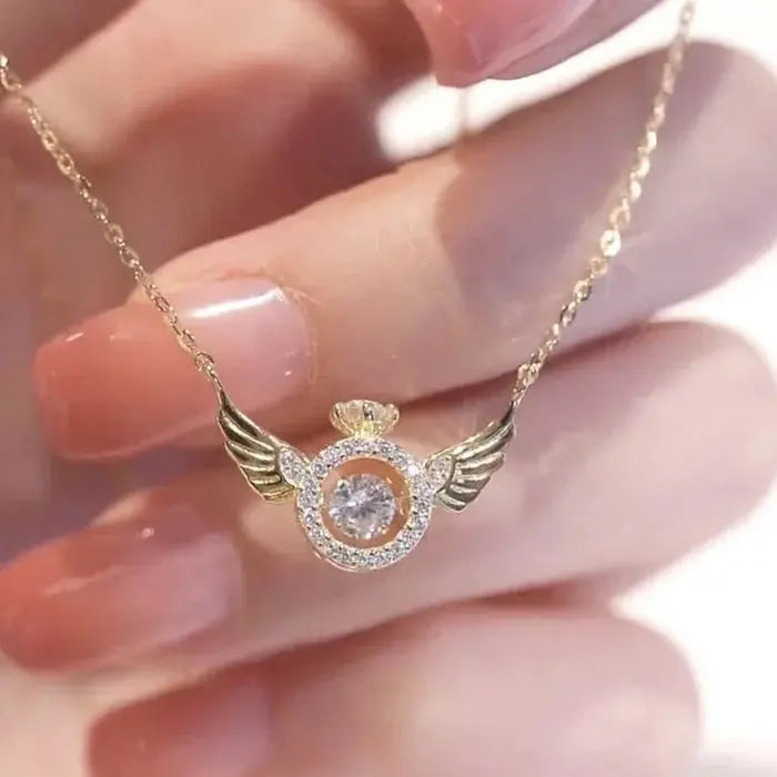 RadiantRise™ – Dainty Angel Wing Necklace with Floating Sparkle Stone