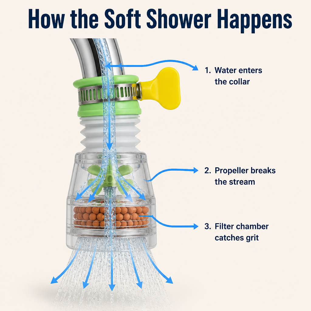 AquaPulse™ — Bend Your Faucet, Soften the Spray, End Countertop Splash