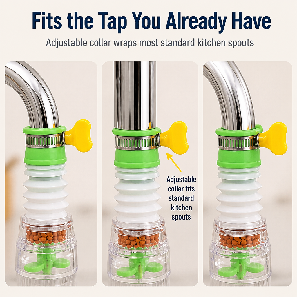 AquaPulse™ — Bend Your Faucet, Soften the Spray, End Countertop Splash