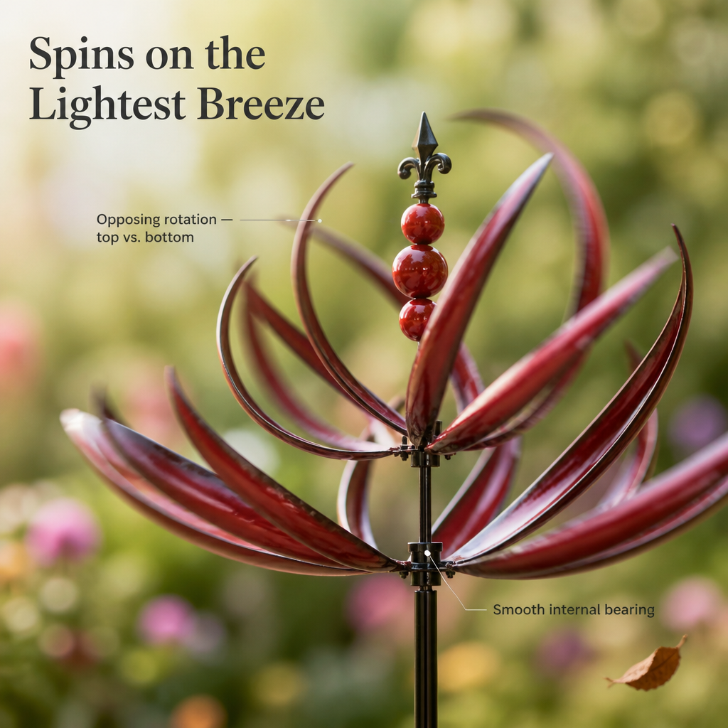SereniWind™ — Watch the Lightest Breeze Bloom a Slow-Spinning Metal Lotus