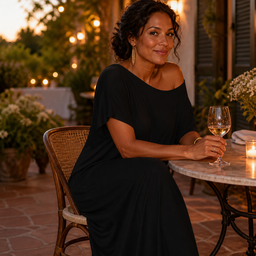 SolariaFlow™ – Relaxed Off-Shoulder Maxi Dress with Hidden Pockets